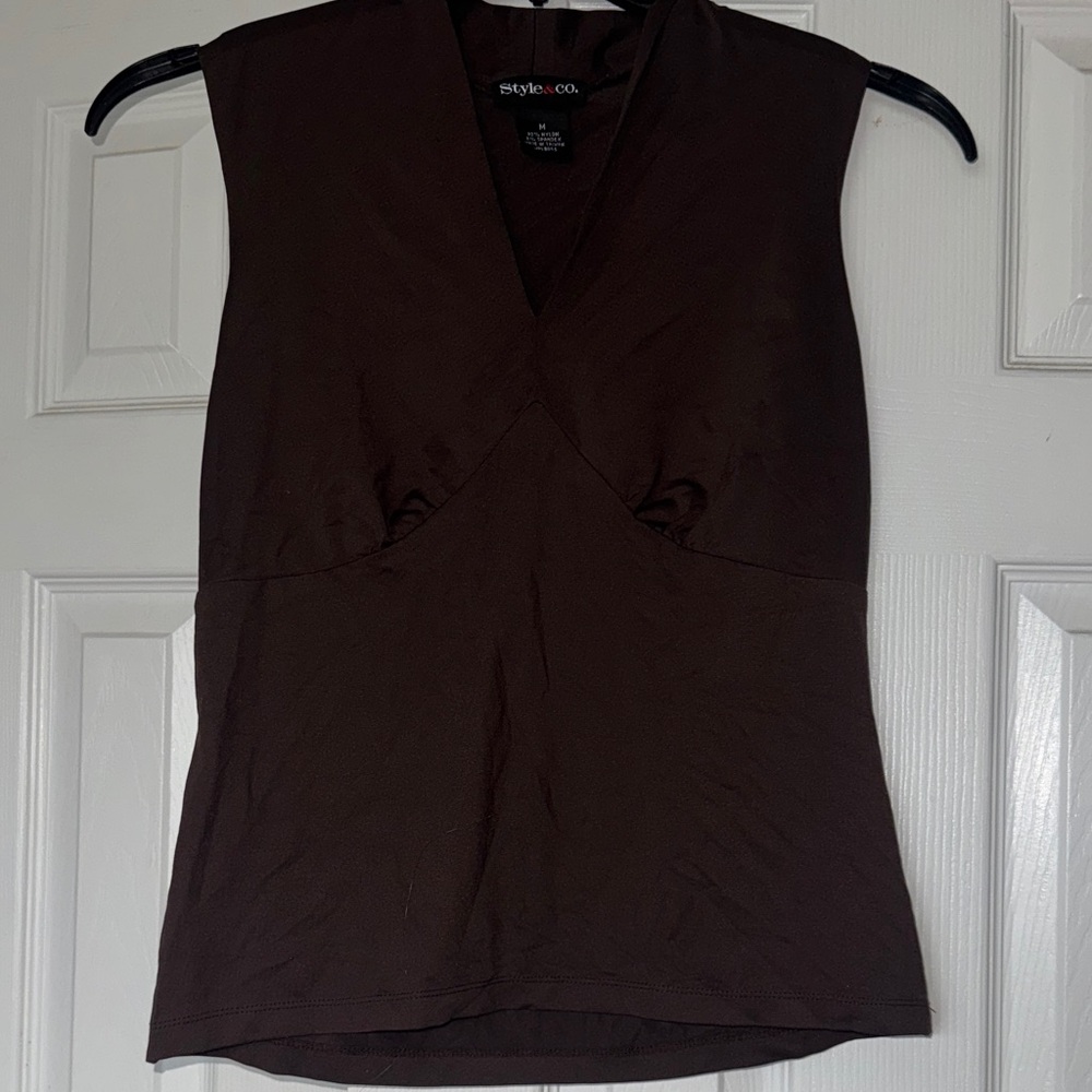 Style & Co. Dark Brown V-Neck Sleeveless Camisole